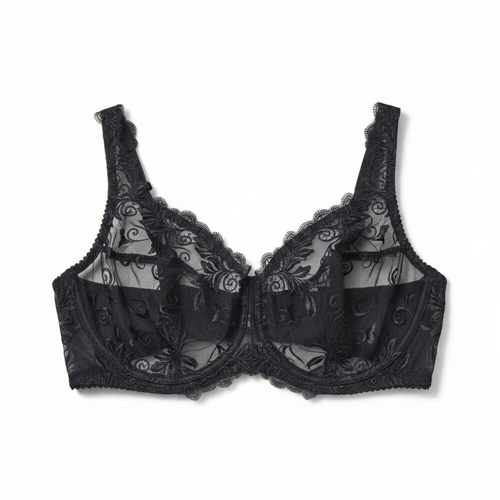 Soma 40DDD Sensuous Lace Unlined Black Sheer Bra Sexy Lingerie Underwire